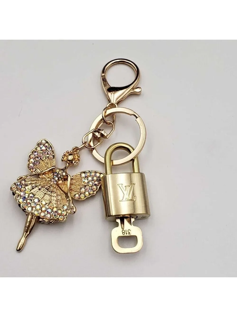 Authentic LV Gold Padlock & Key 🔑 Unbranded Fairy Bag Charm / Keychain Combo